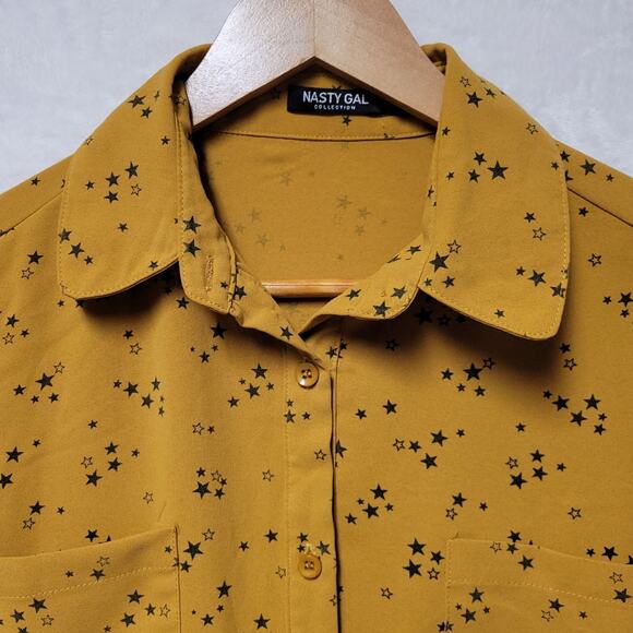 Nasty Gal Movie Star Oversized Shirt Celestial Stars Transitional Festival Sz S - Picture 3 of 7